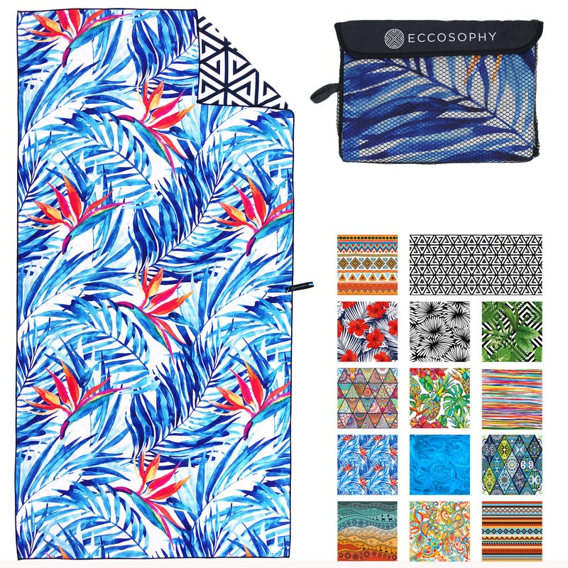 ECCOSOPHY Microfiber Beach Towel -Sand Free Towels are Quick Dry, Light Weight, Super Absorbent-Perfect Pool, Travel, Cruise, Camping Essentials - Oversized Extra Large for Adults (Tahiti) - Image 1